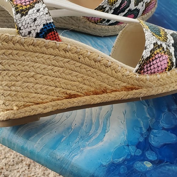 Impo stretch Taedra multicolor Phyton print wedges platform slip on sandals 8.5 - Picture 7 of 12